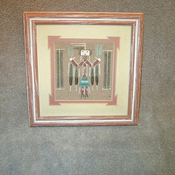 Vintage Authentic Native American Navajo Yei Sand Painting Artist Signed Framed - Picture 1 of 6
